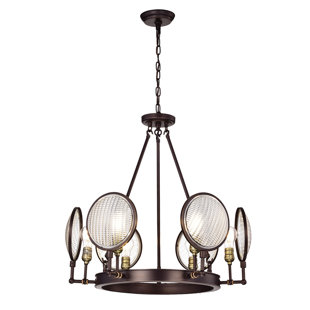 WILLISTON FORGE Angham 6 - Light Glass Dimmable Wagon Wheel Chandelier