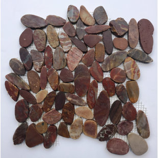 FUSTONE River Rock Natural Polished Red Pebble Mosaic 12"x12" Interlock Floor and Wall Tile
