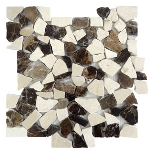FUSTONE Random Sized Marble Mosaic Tile in Mocha/White