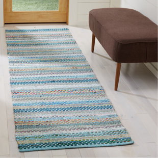 AUGUST GROVE® Vesey Striped Cotton Aqua / Multi Area Rug