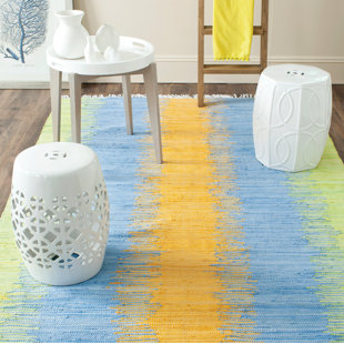 HIGHLAND DUNES Dunagan Hand Hooked Green/Orange/Blue Rug