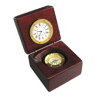 HEIM CONCEPT Modern & Contemporary Roman Numeral Mahogany Wood Tabletop Clock in Brown/Gold