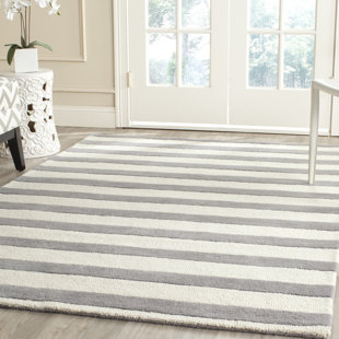 BREAKWATER BAY Abington Striped Hand Woven Grey/Ivory Area Rug