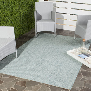 HOUSE OF HAMPTON Tommy Hooked Aqua/Grey Indoor/Outdoor Rug