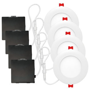 GLOBE ELECTRIC COMPANY Designer Series Ultra Slim 4.88'' Dimmable Air-Tight IC Rated LED Canless Recessed Lighting Kit (Set of 4)