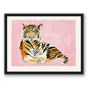 WROUGHT STUDIO™ Tiger On Pink Background Framed On Canvas Print