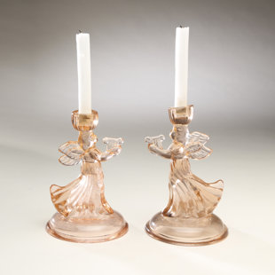 CHARLTON HOME® 8'' H Glass Tabletop Candlestick (Set of 2)
