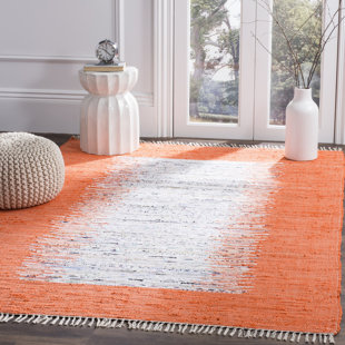 HIGHLAND DUNES Dumont Hand Hooked Cotton Ivory/Orange Rug