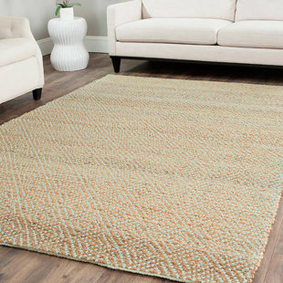 HIGHLAND DUNES Dupuis Hand Tufted Natural/Mint Green Rug