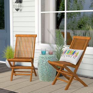 HIGHLAND DUNES Pellerin Teak Outdoor Folding Dining Side Chair (Set of 2)