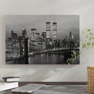 THE TWILLERY CO.® '1980s New York City Lower Manhattan Skyline Brooklyn Bridge World Trade Center' - Wrapped Canvas Photograph Print