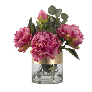 ROSDORF PARK Silk-Polyester, Plastic Blend Peony Arrangement in Vase