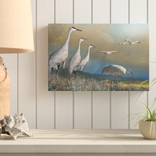 HIGHLAND DUNES Cranes in Sage - Graphic Art Print on Canvas
