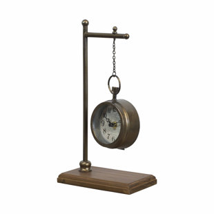 WILLISTON FORGE Farmhouse / Country Metal Quartz Movement / Crystal Tabletop Clock in Brown