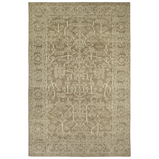 KALEEN Herrera Oriental Hand-Knotted Wool Khaki/Lt Brown/Ivory Area Rug