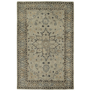 KALEEN Herrera Oriental Hand-Knotted Wool Pewter Green/Gray/Charcoal/Lt Brown Area Rug