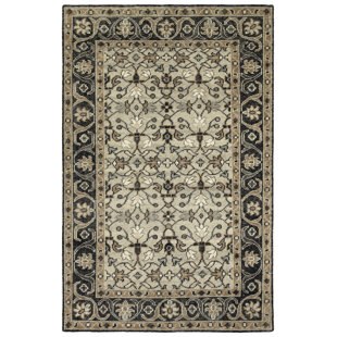 KALEEN Herrera Oriental Hand-Knotted Wool Oatmeal/Charcoal/Brown/Ivory Area Rug