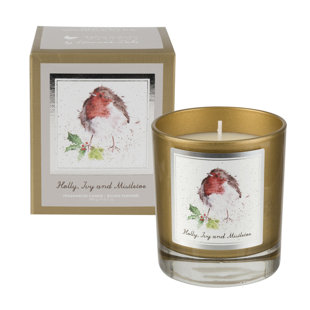 ROYAL WORCESTER Wrendale Designs Robin Holly, Ivy and Mistletoe Glass Scented Jar Candle