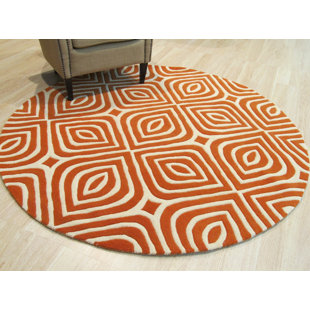 EORC Stylish & Durable Marla Hand Tufted Wool Geometric pattern Indoor Orange Rectangle Round Area Rugs