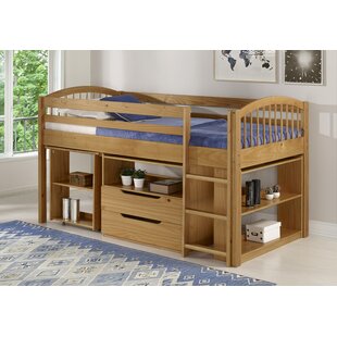 ZOOMIE KIDS Abigail Twin Solid Wood Junior Loft Bed with Storage Drawer Bookshelf Desk And Interchangeable Tent