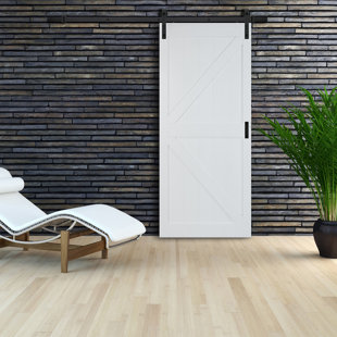 RENIN 84'' Solid + Manufactured Wood Paneled Low-Gloss without Installation Hardware Kit Barn Door