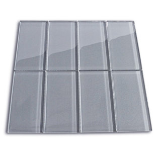 CNK TILE Nickel 3" x 6" Glass Mosaic Tile in Ice Gray