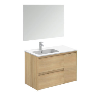 WS BATH COLLECTIONS Ambra 35.6'' Wall Mounted Single Bathroom Vanity with Ceramic Top with Mirror