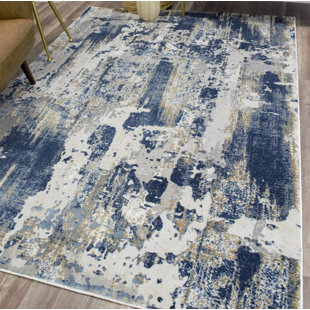 WADE LOGAN Oshin Abstract Machine Woven Blue/Grey/Ivory Area Rug