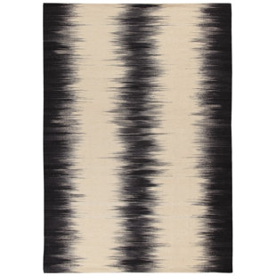 BRAYDEN STUDIO Ikat Abstract Hand Woven Flatweave Black/Grey Area Rug