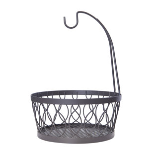 Gourmet Basics by Mikasa Rustic Farmstand Metal Fruit Storage Basket with Banana Hook, Vintage Gray