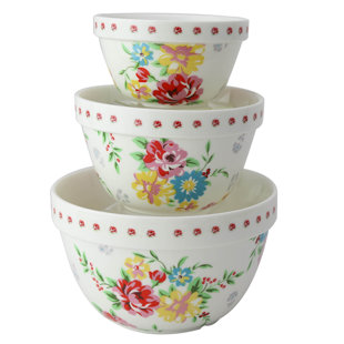 GRACE'S TEA WARE Shabby Rose Porcelain Nested Mixing Bowl Set