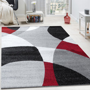 METRO LANE Treva Abstract Machine Woven Grey/Black Area Rug