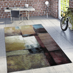 BOROUGH WHARF Schaefer Abstract Machine Woven Flatweave Black/Yellow Area Rug