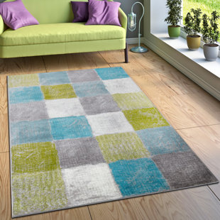 WADE LOGAN Paze Chequered Flatweave Grey/Green/Blue Area Rug