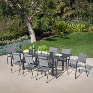LATITUDE RUN® Fiatt Rectangular 8 - Person 63" Long Aluminum Dining Set