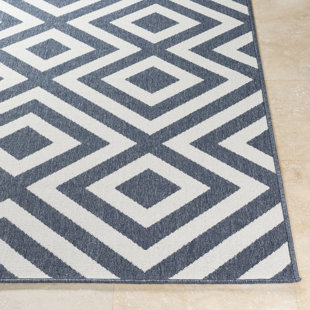 LATITUDE RUN® Derle Charcoal/White Indoor/Outdoor Rug