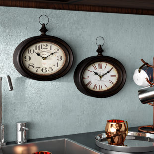 WILLISTON FORGE Aliette Metal Pocket Watch Style Cream Decorative Wall Clock Set (Set of 2)