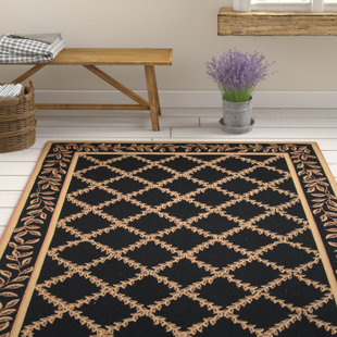 WINSTON PORTER Jonsson Handmade Hand Hooked Wool Black/Gold Rug