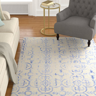 ALCOTT HILL® Carter Ikat Handmade Tufted Wool Ivory/Blue Area Rug