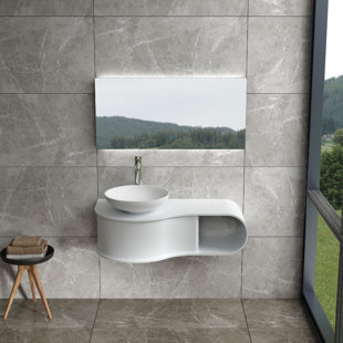 ORREN ELLIS Ogburn 39.37'' Wall Mounted Single Bathroom Vanity with Solid Surface Top