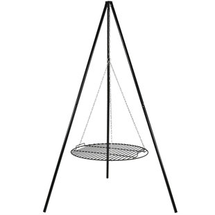 SUNNYDAZE DECOR 22" x 22" Powder-Coated Steel Black Round Tripod Fire Pit Cooking Grill System