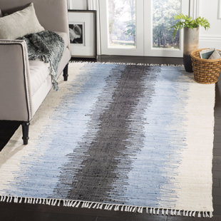 HIGHLAND DUNES Dunagan Flat Weave Cotton Blue/Beige Rug