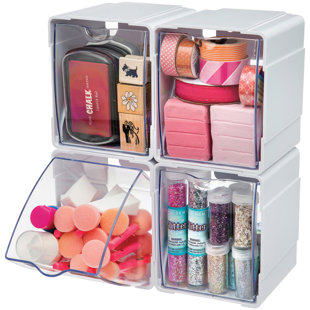 REBRILLIANT Tilt Bin Interlocking Storage Plastic Organizer