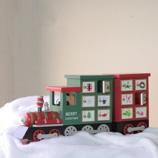 NORTHLIGHT SEASONAL 16.5" Red and Green Locomotive Train Advent Calendar Christmas Tabletop Decor