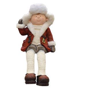 NORTHLIGHT SEASONAL 19" White and Red Sitting Young Boy with Trimmed Ski Hat Christmas Figurine