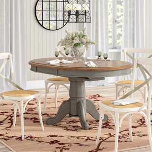 GRACIE OAKS Samyla Pedestal Extendable Solid Wood Dining Table