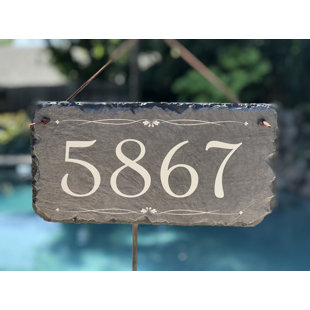 Sassy Squirrel Ink Personalized Slate Stone Address Plaque Home Decor House Number Line Border
