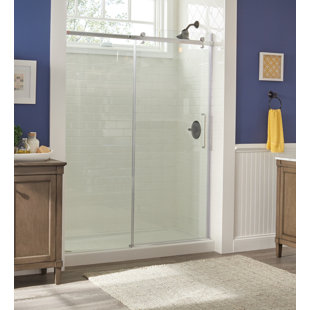 HAZELWOOD HOME Lagoon Roller 55" - 59'' W x 74'' H Single Sliding Frameless Shower Door
