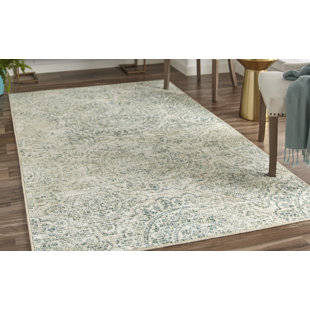 BUNGALOW ROSE Trahan Hand Hooked Performance Cream/Teal Rug