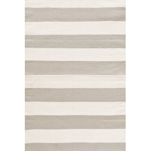 DASH AND ALBERT RUGS Catamaran Stripe Platinum/Ivory Handwoven Indoor/Outdoor Rug